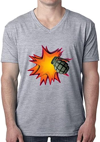 Grenade Explosion Men's V-Neck Short Sleeve T-Shirt Grey
