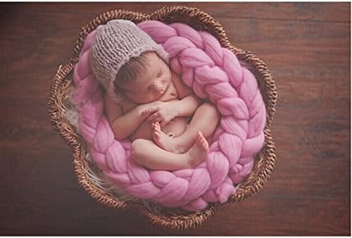 ColorName Newborn Baby Photography Backdrop Braid Wool Spinning Fiber Wrap Baby Photo Props String Blanket(Pink)