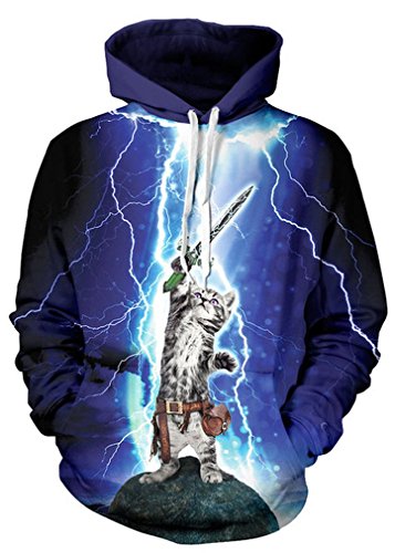 SAYM Unisex Simulation Printing Galaxy Pocket Hooded Sweatshirt Lightning L