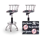 2 24"-29" New York Yankees Fleece Seat Baseball MLB Chrome Adjustable Specialty / Custom Barstools Set