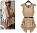 Aokin Women's Chiffon Slim Sleeveless Shirt Tops Blouse Belt Included