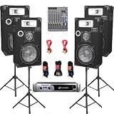 Crown XLS2500 Amp, 4 Three Way 10 Speakers, Mixer, Stands and Cables DJ Set New CROWNE1025SET9