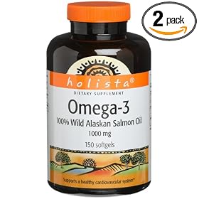 Holista Omega-3 100% Wild Alaskan Salmon Oil 1000mg, 150-Count Bottle (Pack of 2)