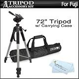 Pro 72" Super Strong Tripod With Deluxe Soft Carrying Case ForFuji Fujifilm Finepix S8200, S8300, S8400, S8500, SL1000, HS50EXR, FUJIFILM X100S, X20, XP60, T550, T560, T500, T510 digital Camera + ButterflyPhoto MicroFiber Cleaning Cloth