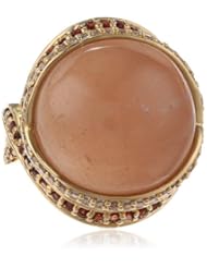 Yellow Bronze Moonstone with Cubic-Zirconia Ring