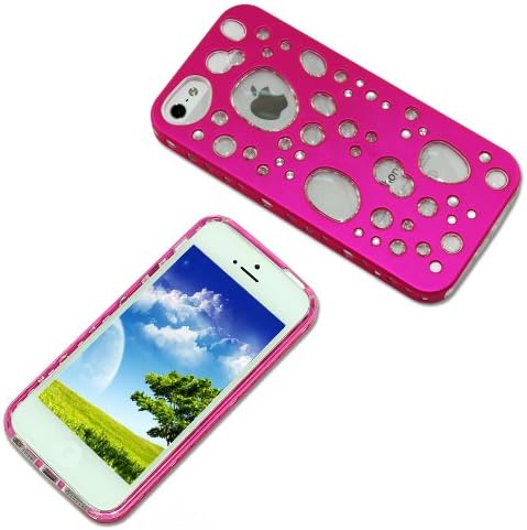 Ollow Hollow(TM) bundle of 2 in 1 Hollow ABS and transparent clear TPU protective case for Iphone 5G, 6 items in pack wih gift free, Hot pink, white