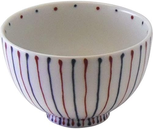 Hakusan Pottery Big Rice bowl with Red and blue stripes and dots from Japan