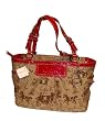 Coach Horse Carriage Signature Pleated Gallery Tote Handbag 14443 Khaki Red