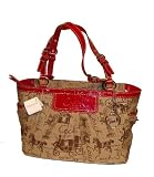 51YjEh5tjvL. SL160  Coach Horse Carriage Signature Pleated Gallery Tote Handbag 14443 Khaki Red