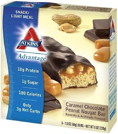 Atkins Advantage Snack Bars, Caramel Chocolate Peanut Nougat-5 ea
