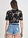 Persun Women's Black Tasseled Trims Sequin Floral Lace Sheer Crop Top