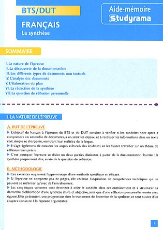 Français BTS/DUT : La synthèse