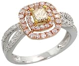 14k White Gold 7/16 (11mm) wide Fancy Solitaire Ring, w/ 1.00 Carat Brilliant Cut & Princess Cut Diamonds