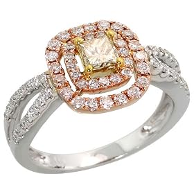 14k White Gold 7/16" (11mm) wide Fancy Solitaire Ring, w/ 1.00 Carat Brilliant Cut & Princess Cut Diamonds