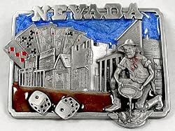 Nevada State 3-D Enamel Pewter Belt Buckle