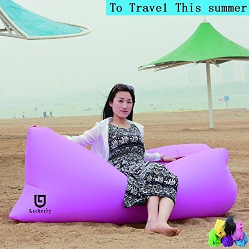 Leeberry? Portable Outdoor Fast Inflatable Couch,Inflatable Lounger Sleeping Air Bed Hangout Bag 500lb Bearing 102 inches for Summer Camping Beach,Hiking (Purple)