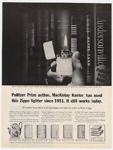 1961 Author MacKinlay Kantor Zippo Lighter Print Ad (5796)