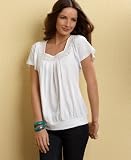 Charter Club Top, Flutter Sleeve Crocheted Square Neck