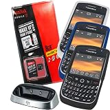 Combo of SanDisk 8GB microSDHC Class 2 Memory Card with SD Adapter and Black, Dark Blue, White Silicone Skin Cover Case with Charging Pod for Blackberry Javelin 8900
