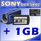 Sony DCRSX40/L Palm-Sized camcorder with 60X Optical Zoom (Blue) + Sony 1 GB Memory Stick PRO Duo Fl