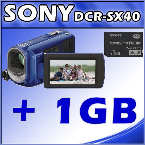 Sony DCRSX40/L Palm-Sized camcorder with 60X Optical Zoom (Blue) + Sony 1 GB Memory Stick PRO Duo Flash Memory Card Sony DCRSX40/L Palm-Sized camcorder with 60X Optical Zoom (Blue) + Sony 1 GB Memory Stick PRO Duo Flash Memory Card