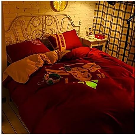 Marvel's The Avengers Ironman Iron Man Luminous / Glow in the Dark 4 Piece Queen Duvet Set - Burgundy, Creme / Gold