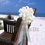 Ivory Wedding Pull Bows with Tulle Tails - 8" Wide, Set of 6