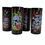 Ed Hardy Skulls Black Glass Highball Glasses, Set of 4