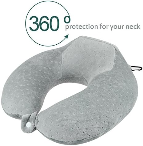 Evolution Memory Foam Travel Neck Pillow,Soft Velvet Washable Cover and Handy Carry Snap,Free Storage Bag Great for Car,Wheelchairs,Airplane,Camping,Office or Home Gray