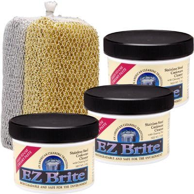 EZ Brite Stainless Steel & Chrome Cleaner / Polish 7oz - 3 Pack with Bonus 2 Pack Scrub Sponges