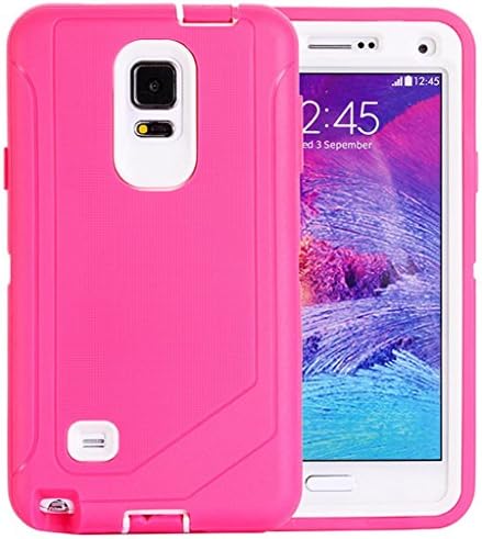 Huaxia Datacom Shock-Absorption / High Impact Resistant Full Body Hybrid Armor Protection Defender Case for Samsung Galaxy Note IV SM-N910S Late 2014 Model (NOT for Note 4 Edge) - Inner White Core w/ Outer Rose TPU