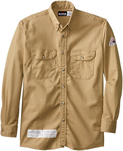 Bulwark Flame Resistant 7 oz Cotton/Nylon Excel FR ComforTouch Dress Uniform Shirt with Tailored Sleeve Plackets, Topstitched Cuff