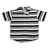 Dogwood Clothing - Boys Striped Short Sleeve Shirt With Collar, Navy, Cream