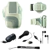 White Adjustable Deluxe Sportband / Workout Armband with Adaptable Neck Str ....