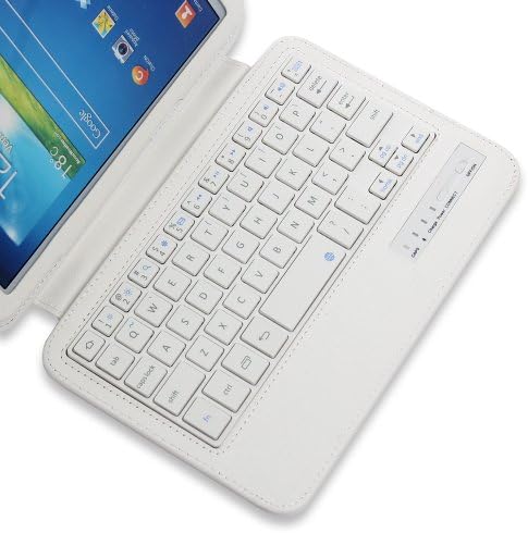 TPCROMEER Detachable Wireless Bluetooth Keyboard Stand Protective PU Leather Case Cover for Samsung Galaxy Tab 3 8 8" 8.0 Inch SM-T310/ T311/ T315 - White