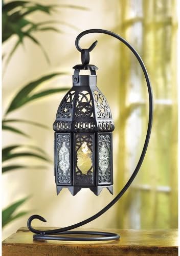 Koolekoo Moroccan Tabletop Lantern Iron and Glass 4" x 5.5" x 13" High **NEW**