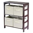 Capri 2-Section M Storage Shelf with 4 Foldable Beige Fabric Baskets By Winsome Furniture