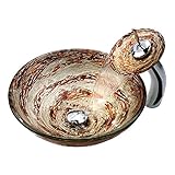 Tophome 洗面台 洗面鉢彩色上絵 ガラス 洗面ボウル 手洗い器　手洗器 洗面ボール 蛇口セット　強化ガラス製 手洗い器おしゃれ 排水金具付 蛇口付き 円形