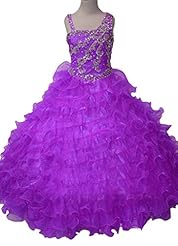Girls One Shoulder Beaded Lace Organza   Ball Gown Pageant Dress 