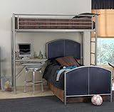 Twin Study Loft, Twin size Bed, Rails, Dresser, and Mirror in Silver Hillsdale-1178DBTDM