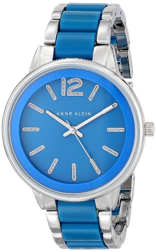 Anne Klein Women's AK/1609BLSV Silver-Tone and Blue Resin Link Bracelet Watch