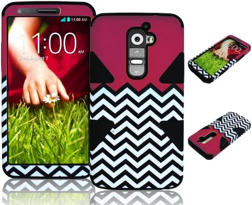 Bastex Heavy Duty Hybrid Case For LG G2 VS980 D800 Sky Black Silicone / Purple Split with Black and White Chevron Design Cover