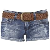 YMI Wide Braid Belted Denim Shorts