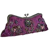 Purple Vintage Rhinestones Beaded Rosette Pattern Evening Handbag, Clasp Purse Clutch w/2 Detachable Chains