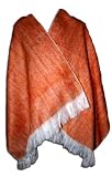 40% Off Super Soft Baby Alpaca Wool Reversible Shawl Wrap Cape Earthy Terra Cotta Color Cream Accents