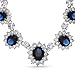 Bling Jewelry Vintage Antique Style Bridal Oval Crown Halo AAA CZ Royal Blue Simulated Sapphire Statement Necklace, Womens Wedding Silver Plated