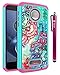 Style4U Moto Z Force Case, Moto Z Force Droid Case, Hawaiian Flower Studded Rhinestone Crystal Bling Hybrid Armor Case for Motorola Moto Z Force/Moto Z Force Droid with 1 Stylus [Teal/Hot Pink]