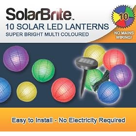 Solar Brite Deluxe Chinese Hanging Lanterns - 10 Multi Coloured Solar LED Super Bright Decorative String, choice of light effect. Ideal for Trees, Gardens, Parties & More... PRE-ASSEMBLED