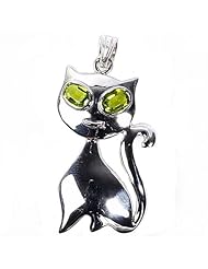 Sterling Silver Brooches Cat Peridot CZ Brooche