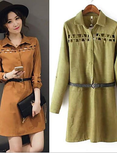 HECHAI_Women's Solid Red / Brown / Green Shirt , Shirt Collar Long Sleeve , olive-m , olive-m